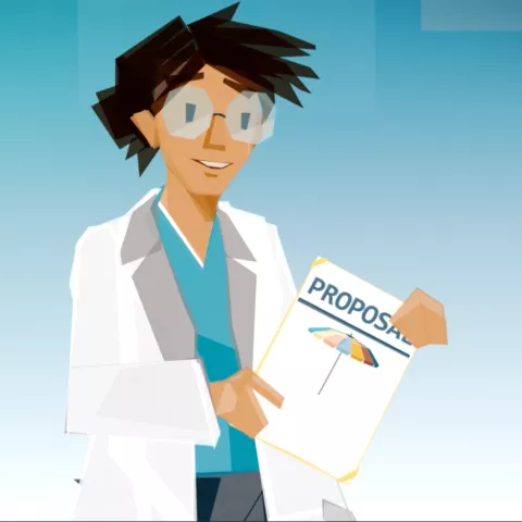 A cartoon health professional holding a paper labelled "Bargaining"